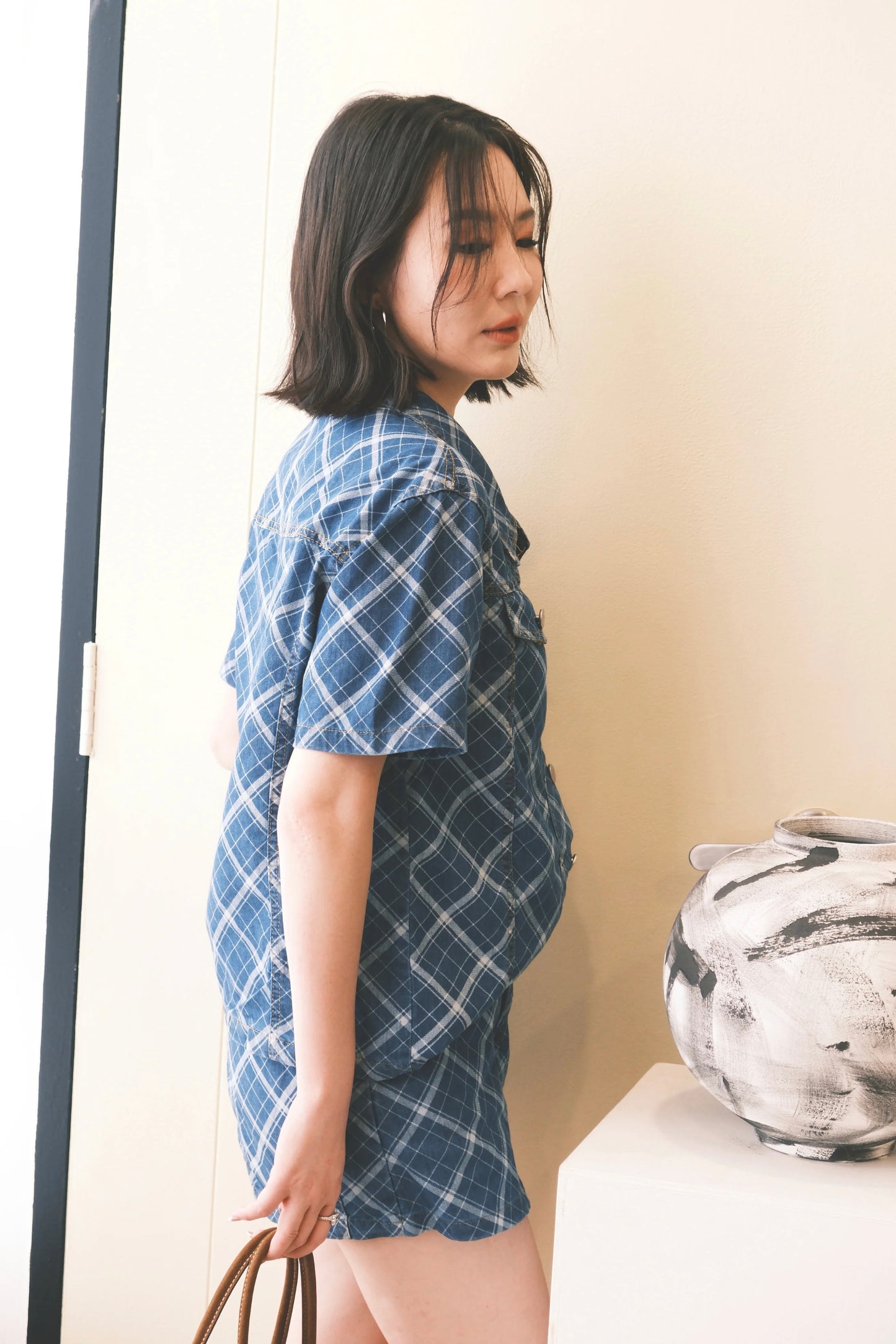 Aeris Plaid Denim Two-Piece Set