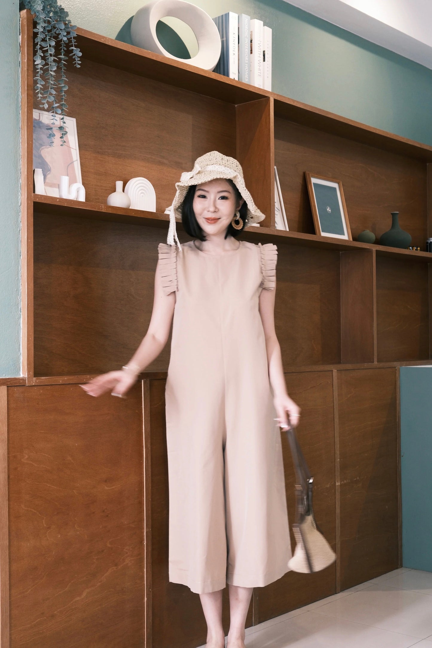 Camille Ruffle Wide-Leg Jumpsuit In Khaki