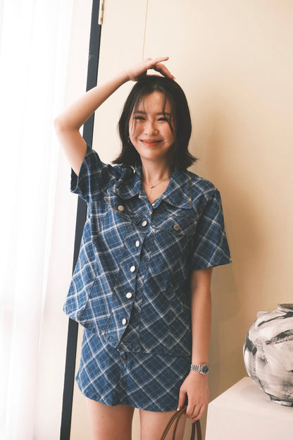 Aeris Plaid Denim Two-Piece Set