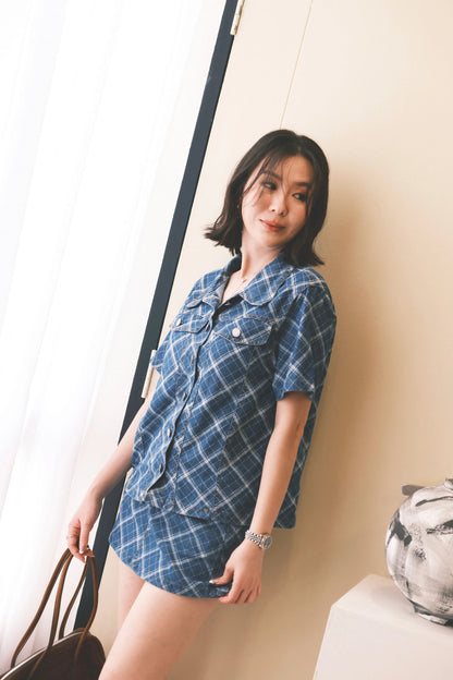 Aeris Plaid Denim Two-Piece Set