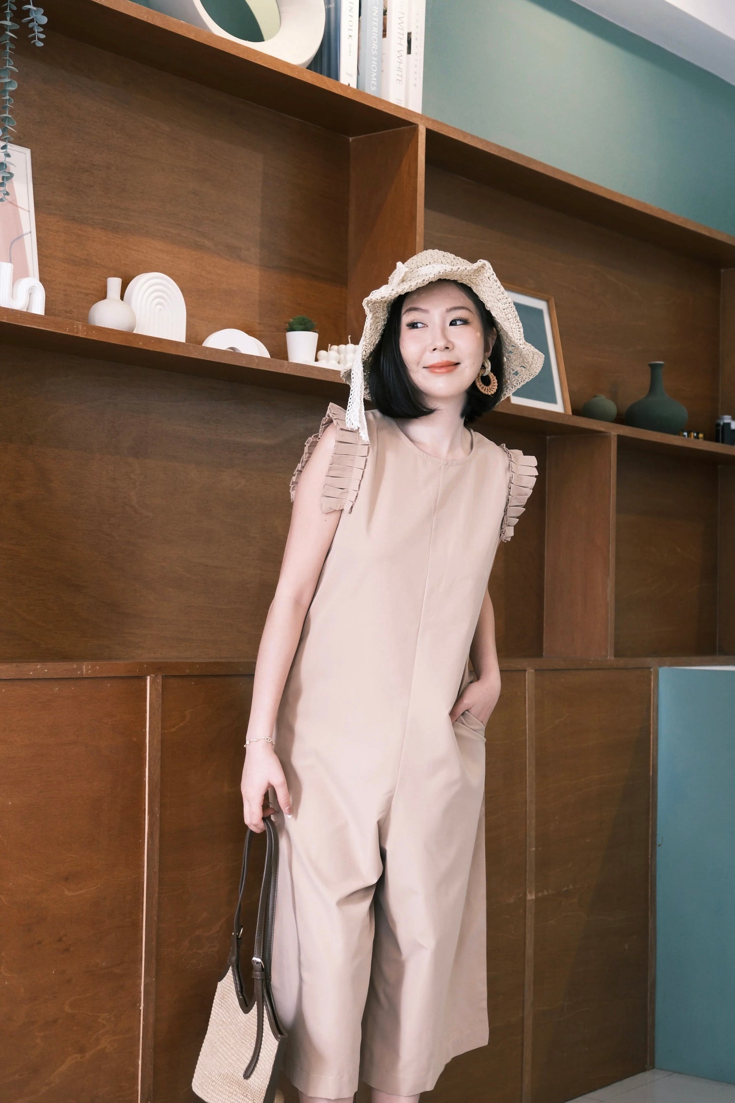 Camille Ruffle Wide-Leg Jumpsuit In Khaki