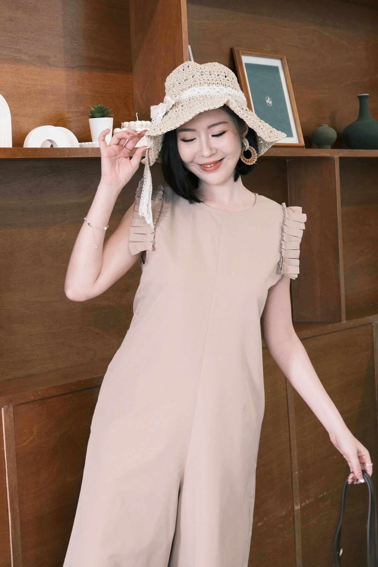 Camille Ruffle Wide-Leg Jumpsuit In Khaki