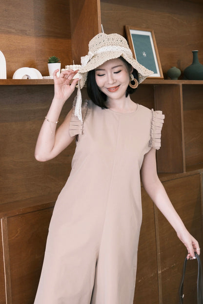 Camille Ruffle Wide-Leg Jumpsuit In Khaki