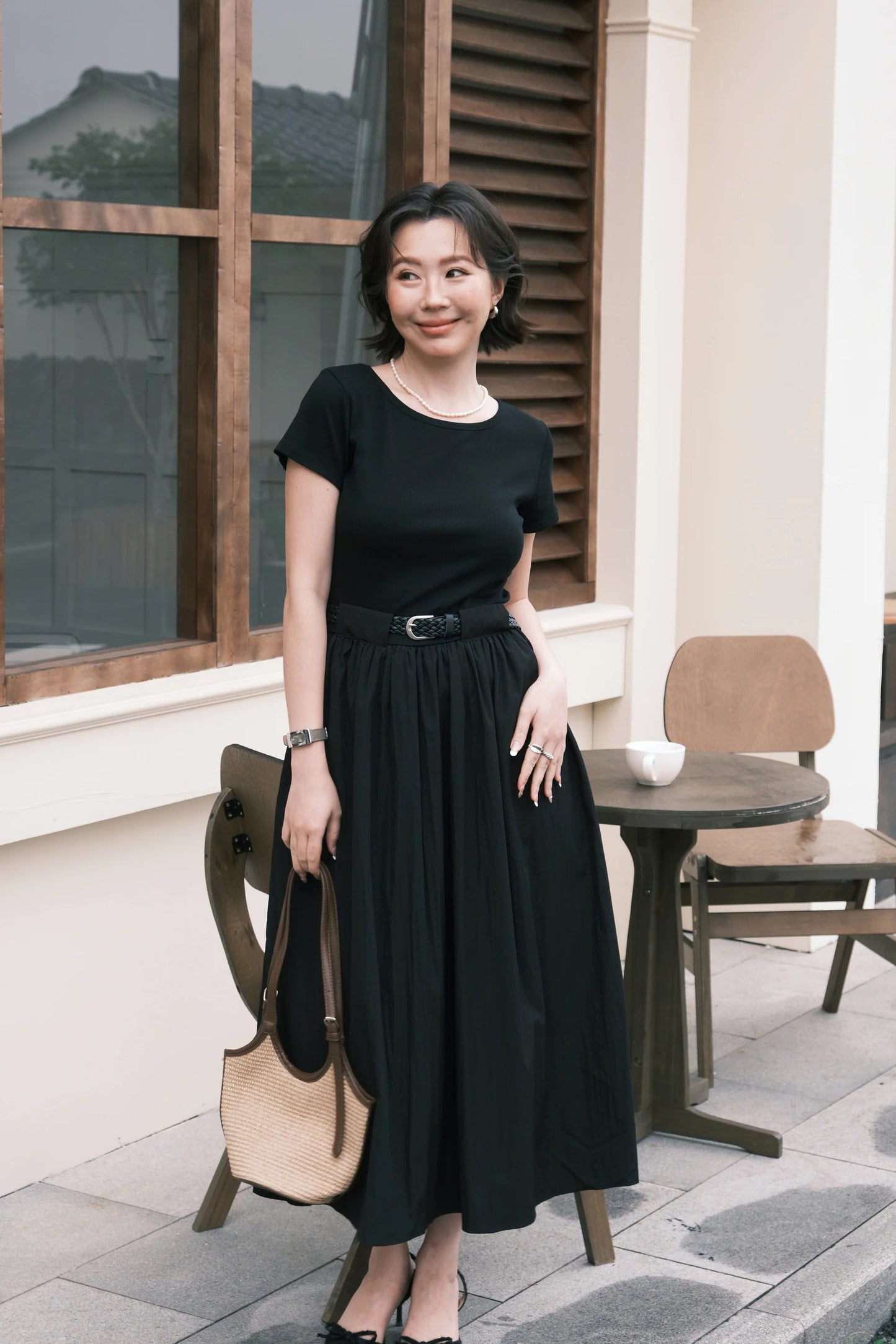 Margot Belted Dress in Black