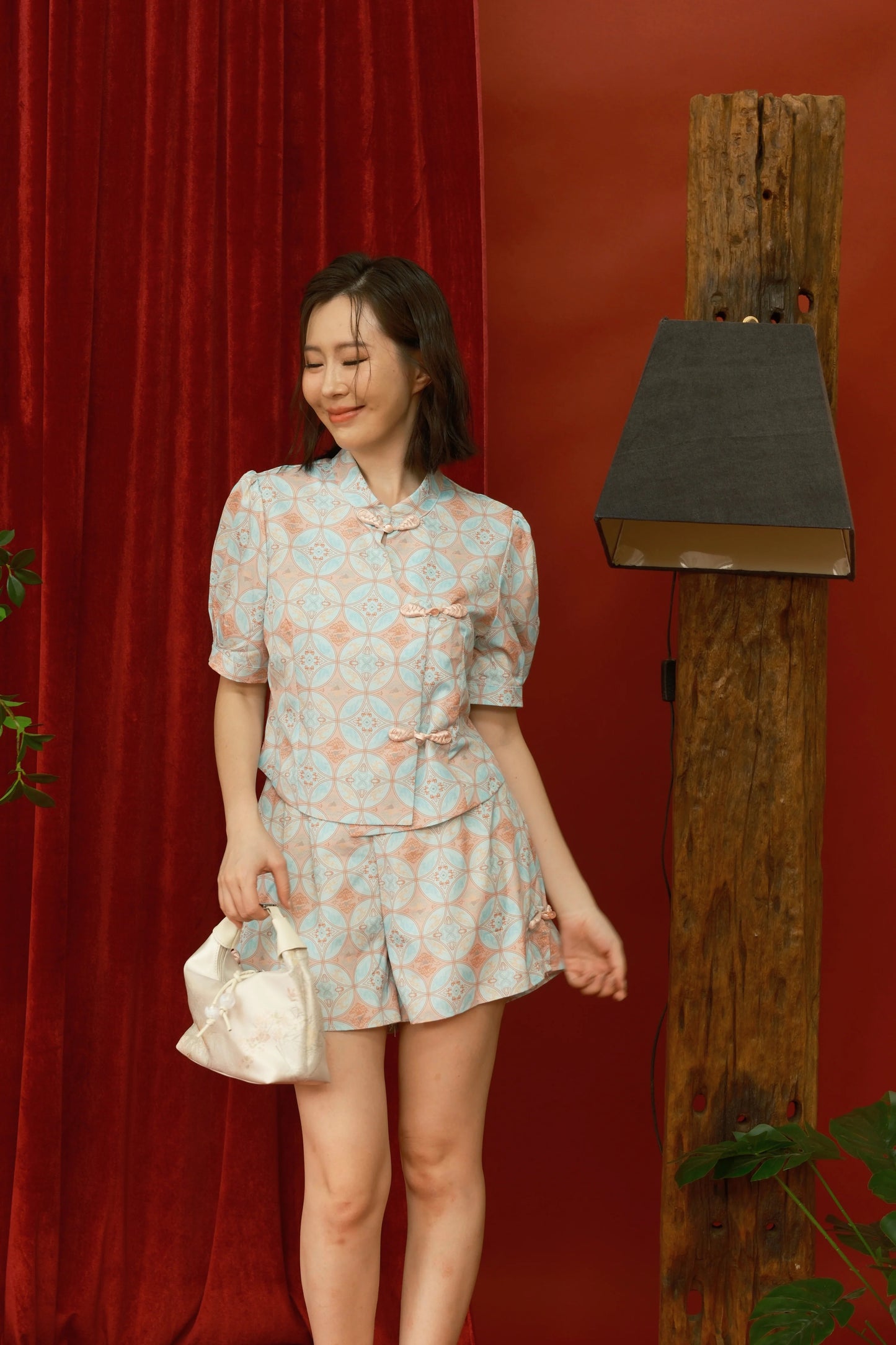 Colette Brocade Shorts Set in Jade Pink (In-Stock)