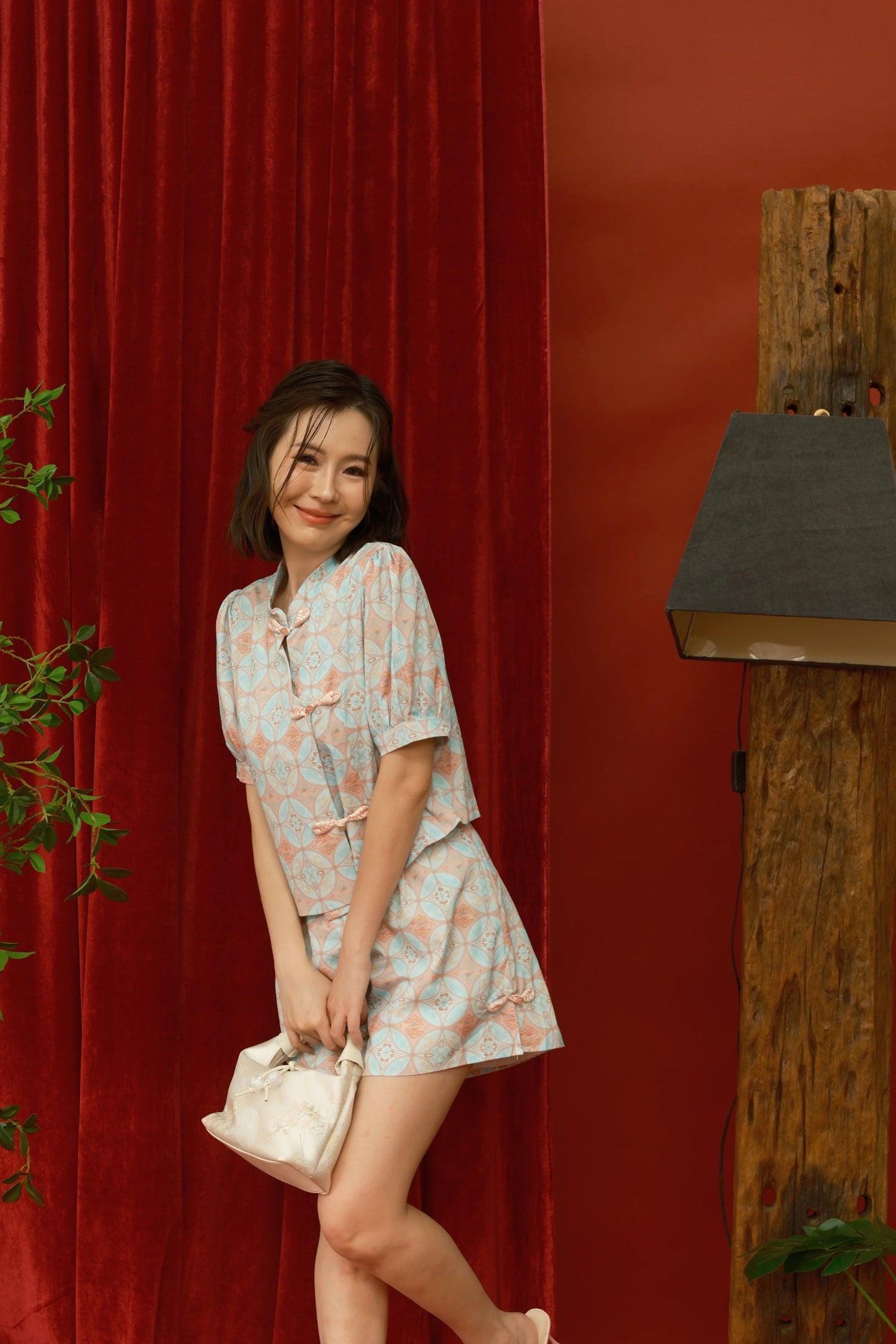 Colette Brocade Shorts Set in Jade Pink (In-Stock)