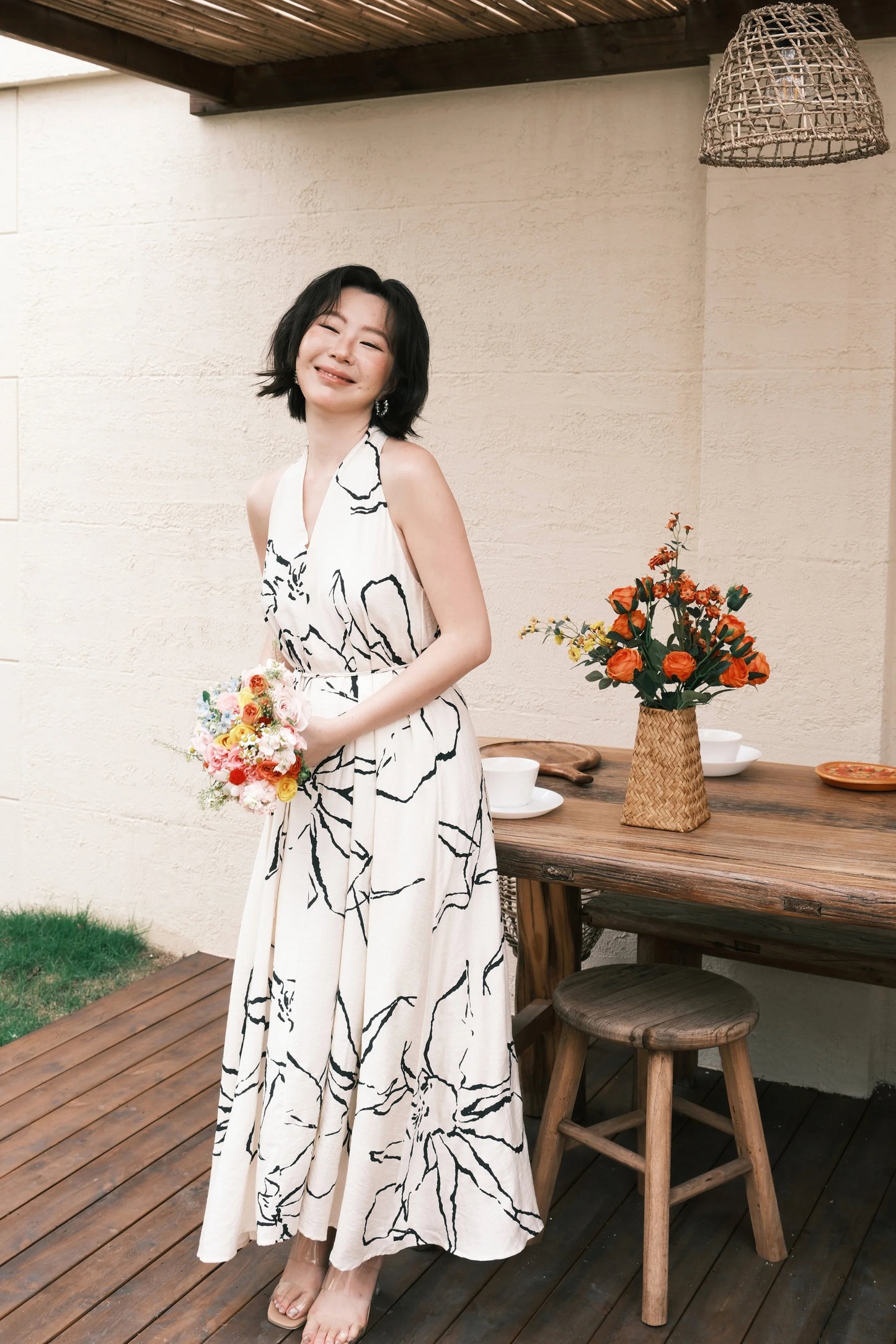 Noir Fleur Halter Maxi Dress in Cream
