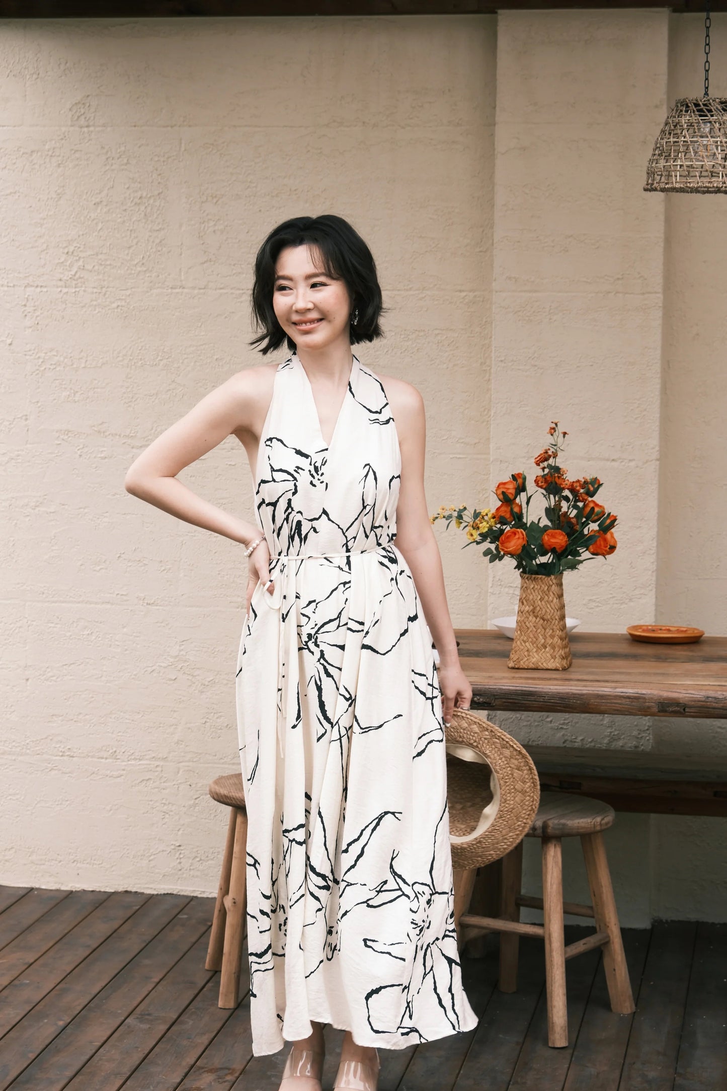 Noir Fleur Halter Maxi Dress in Cream