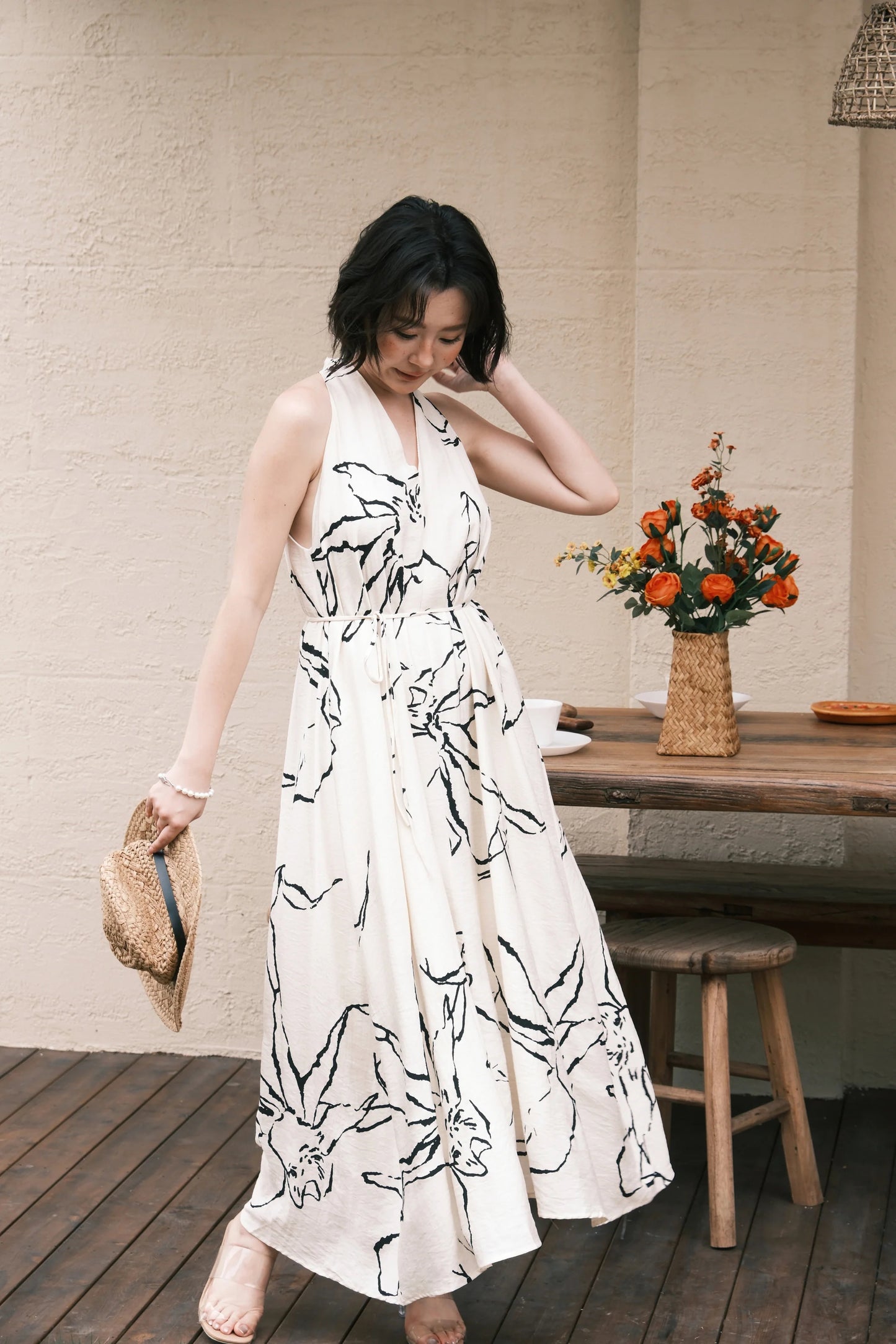 Noir Fleur Halter Maxi Dress in Cream