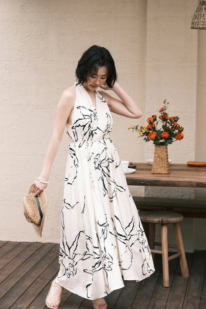 Noir Fleur Halter Maxi Dress in Cream
