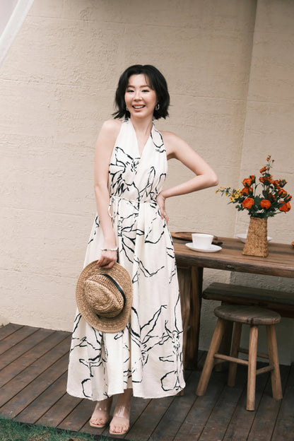Noir Fleur Halter Maxi Dress in Cream