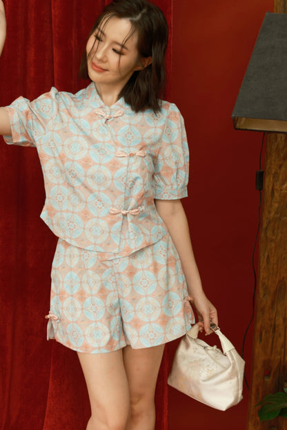 Colette Brocade Shorts Set in Jade Pink (In-Stock)