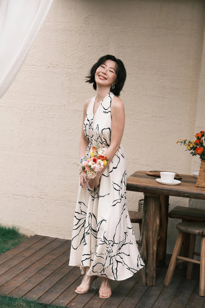Noir Fleur Halter Maxi Dress in Cream