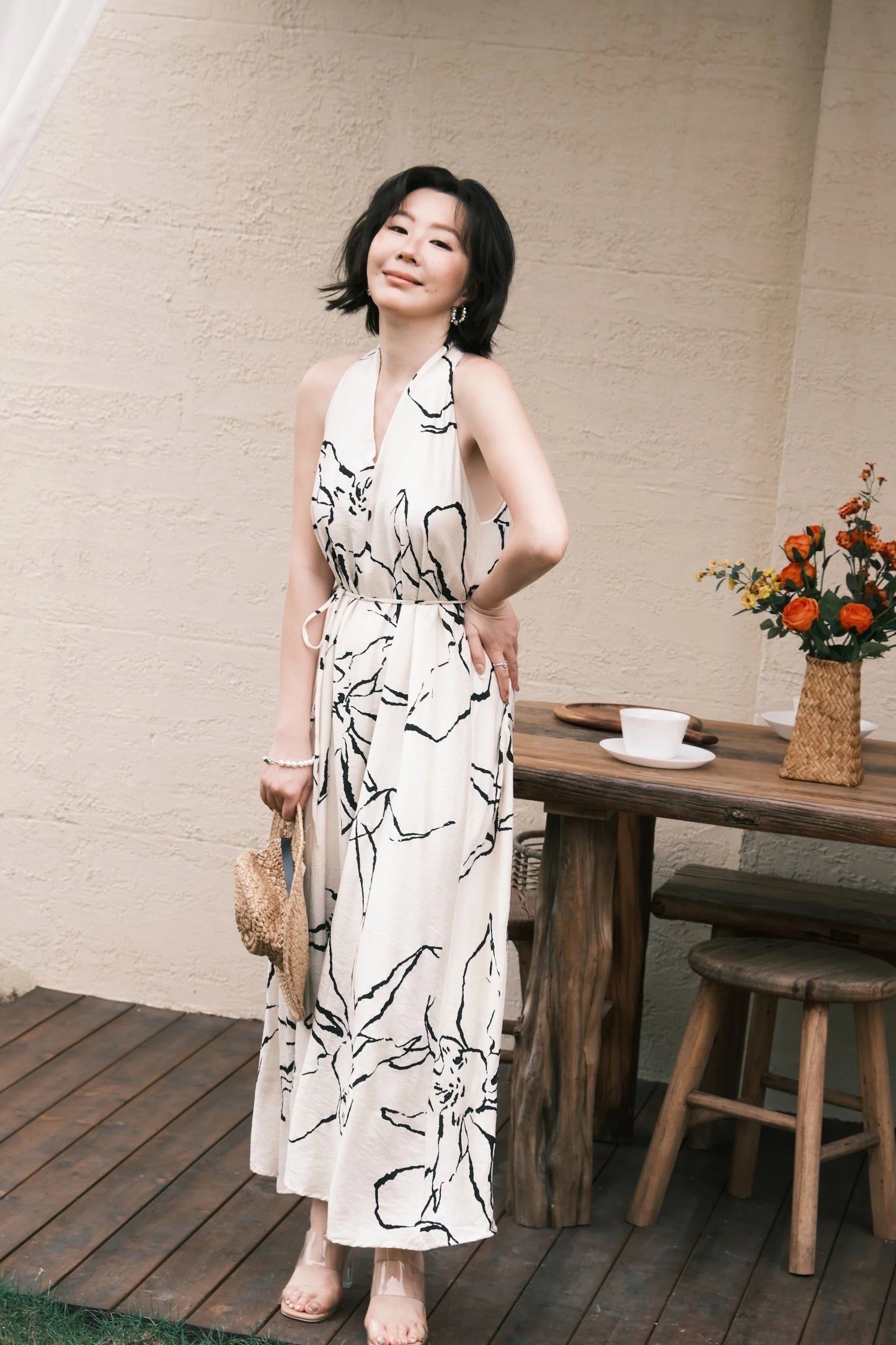 Noir Fleur Halter Maxi Dress in Cream