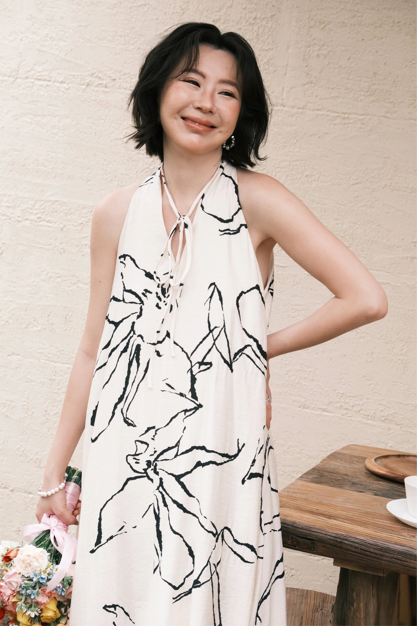 Noir Fleur Halter Maxi Dress in Cream