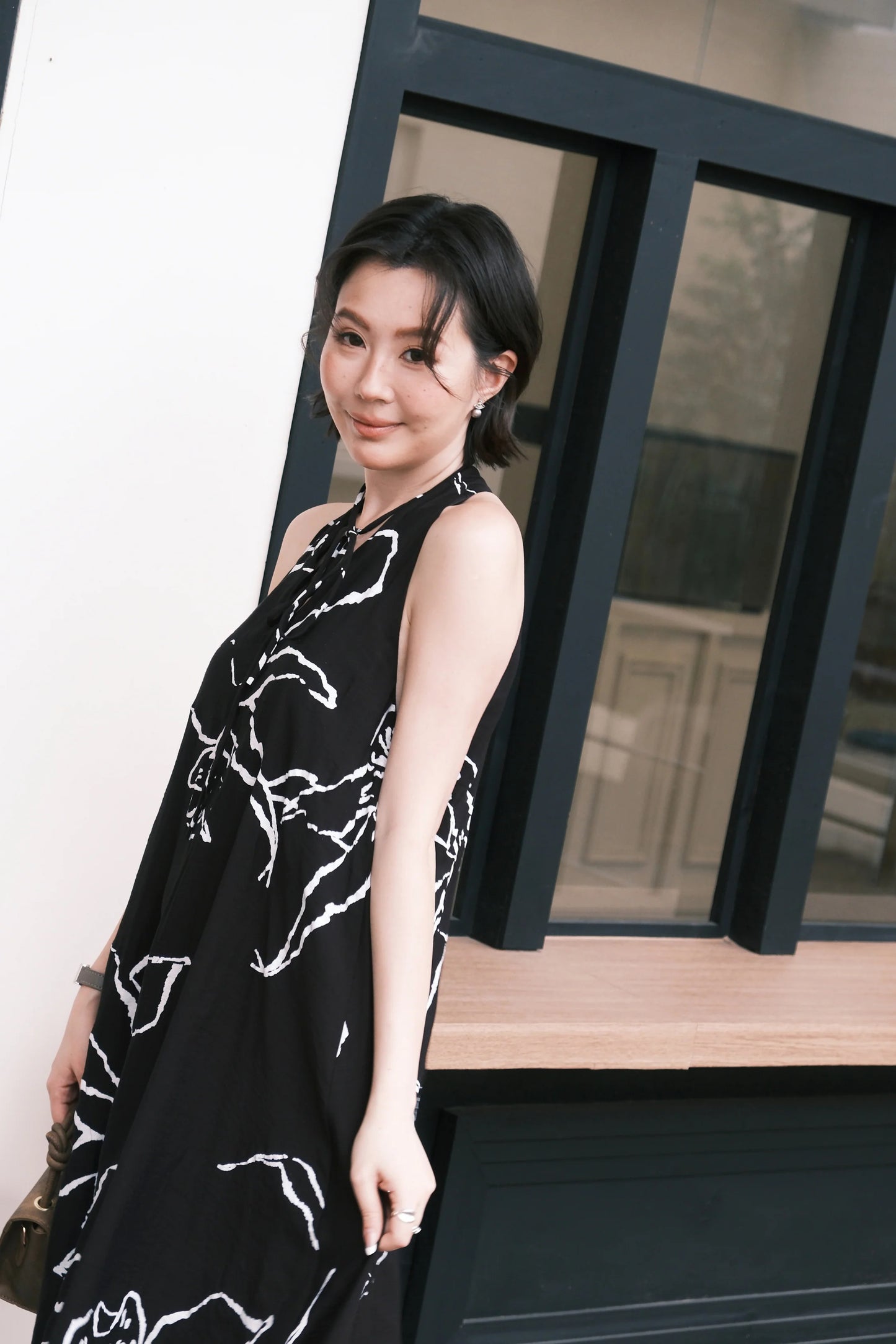 Noir Fleur Halter Maxi Dress in Black