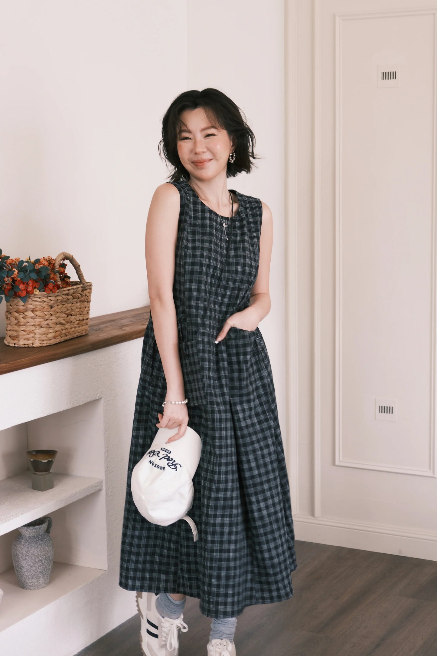 Elodie Plaid Midi Dress in Black