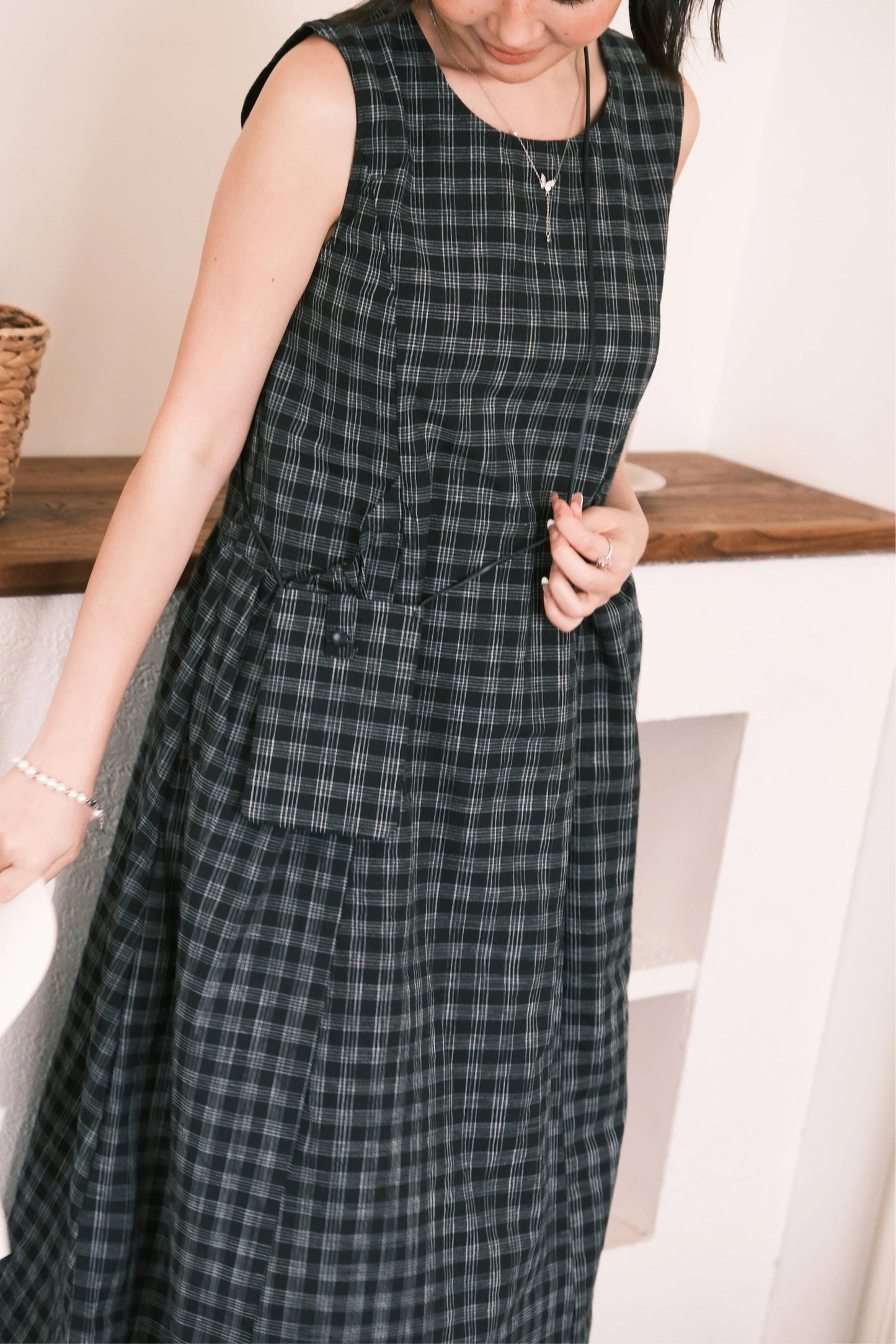 Elodie Plaid Midi Dress in Black