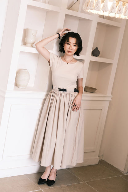 Margot Belted Dress in Cream