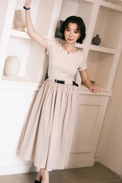 Margot Belted Dress in Cream