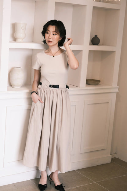 Margot Belted Dress in Cream
