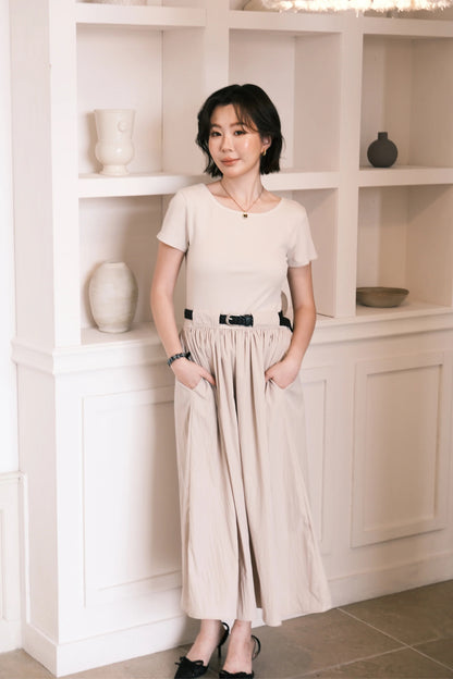 Margot Belted Dress in Cream