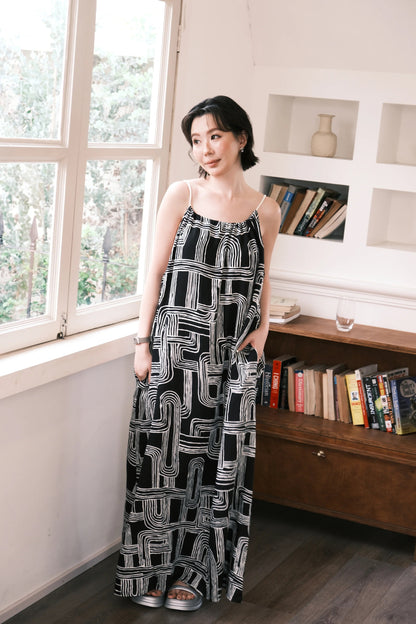 Monet Abstract Maxi Dress in Black