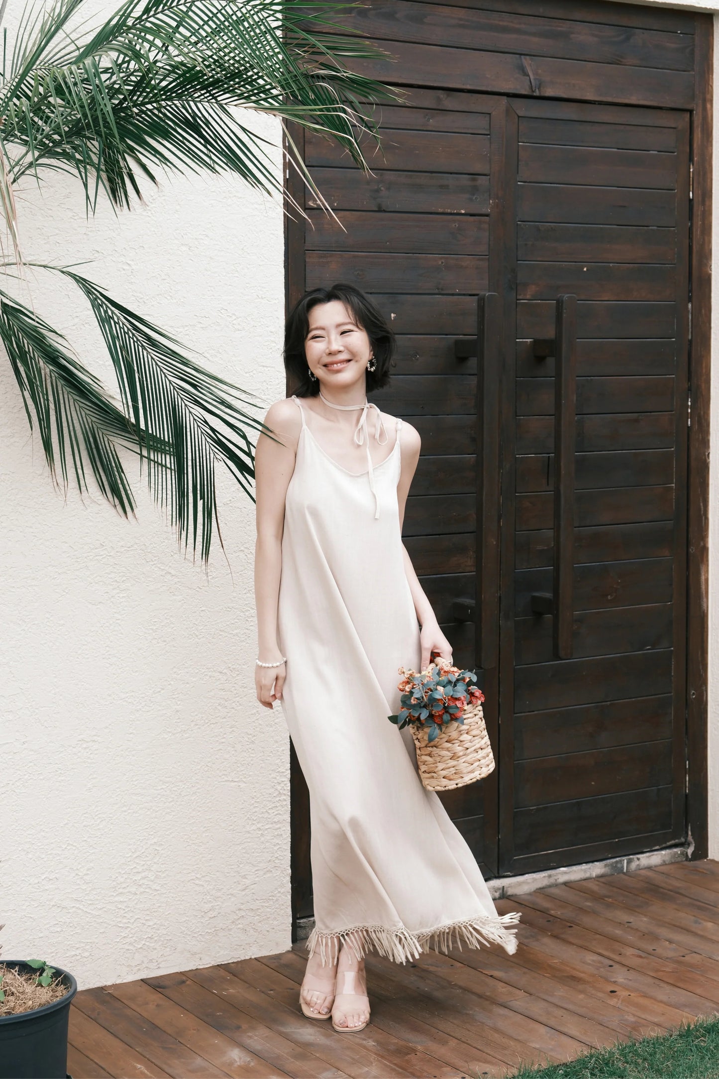 Soleia Fringe Maxi Dress in Oatmeal