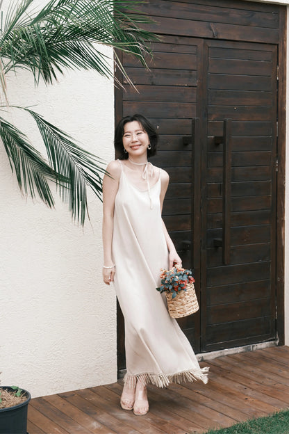 Soleia Fringe Maxi Dress in Oatmeal