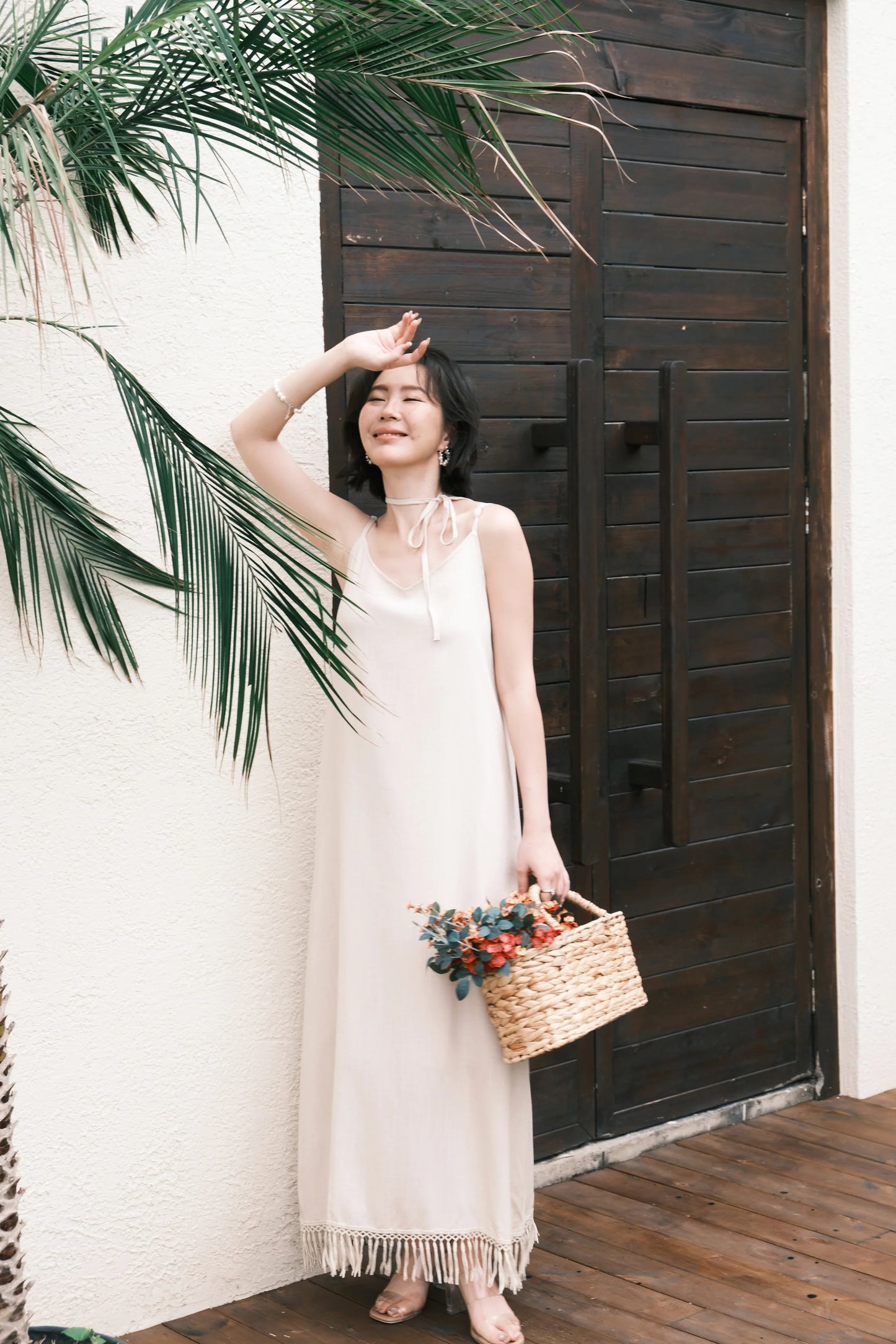 Soleia Fringe Maxi Dress in Oatmeal