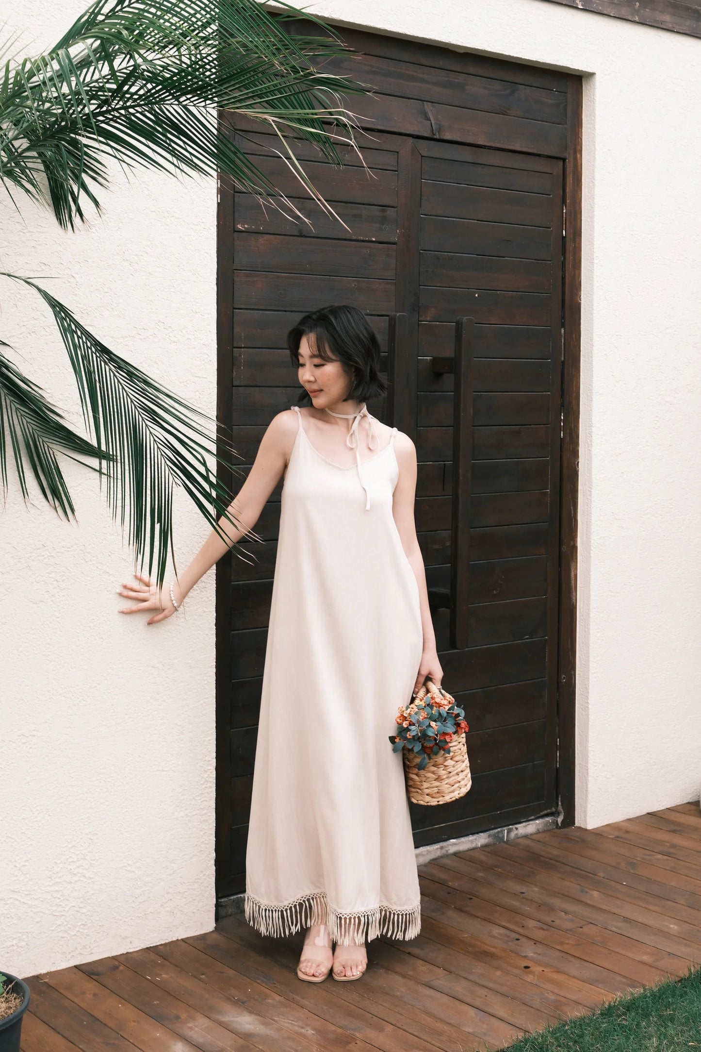 Soleia Fringe Maxi Dress in Oatmeal