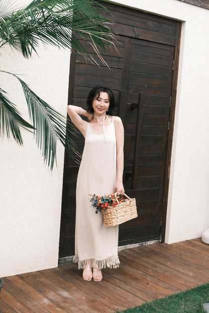 Soleia Fringe Maxi Dress in Oatmeal