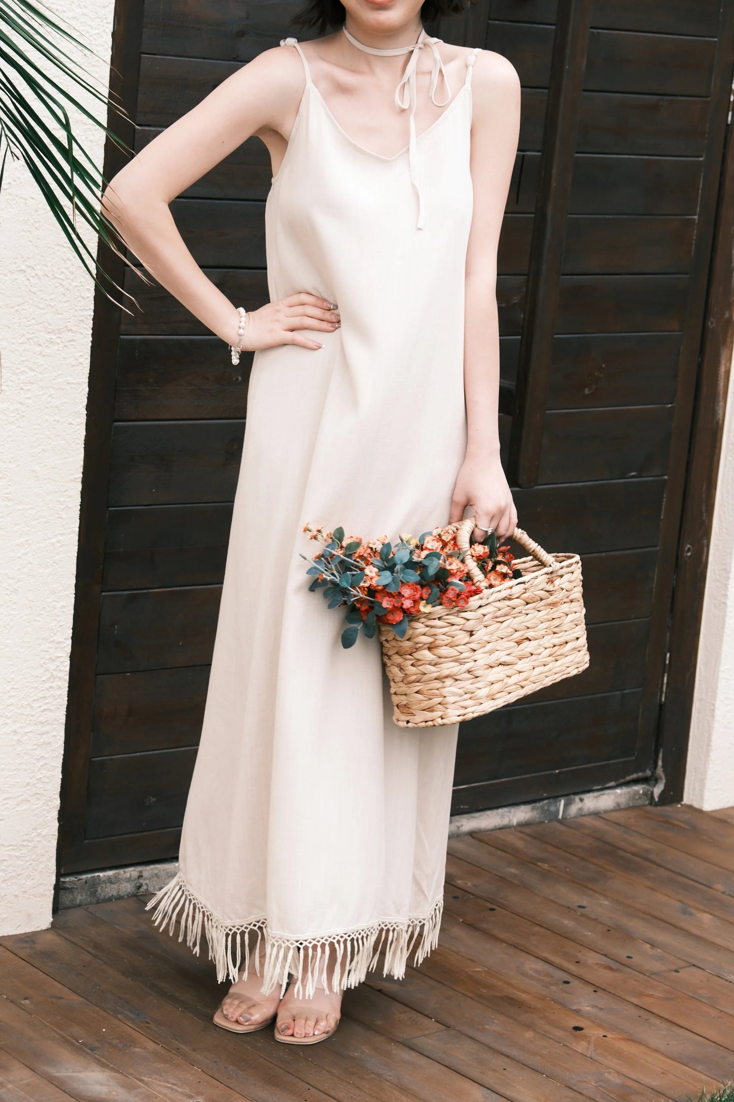 Soleia Fringe Maxi Dress in Oatmeal