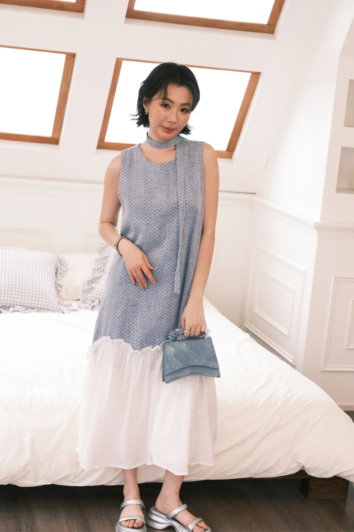 Aurelia Dot Maxi Dress in Powder Blue