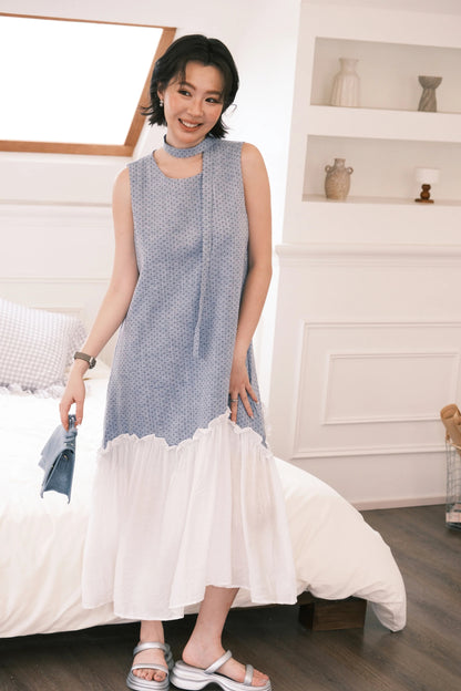 Aurelia Dot Maxi Dress in Powder Blue