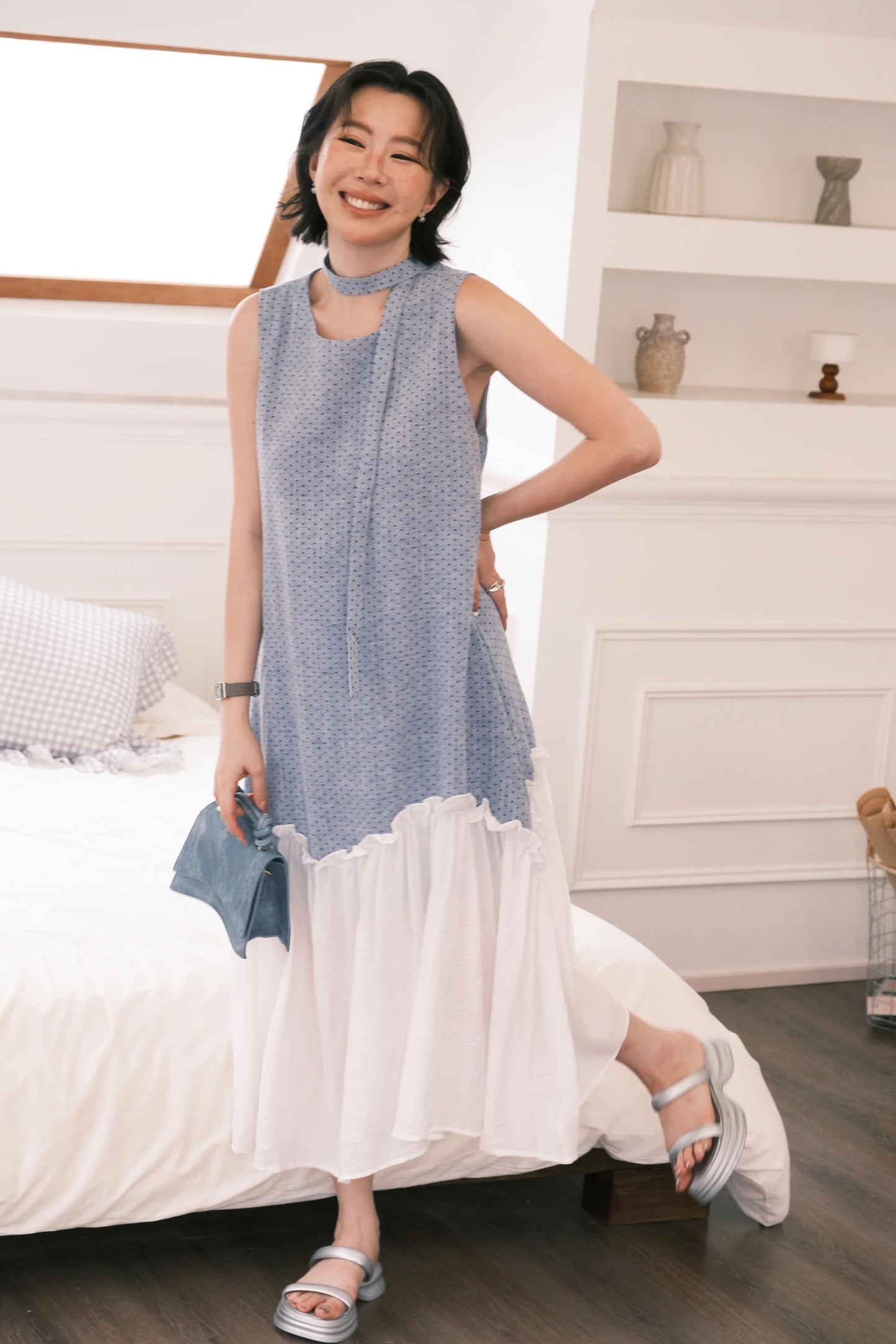 Aurelia Dot Maxi Dress in Powder Blue
