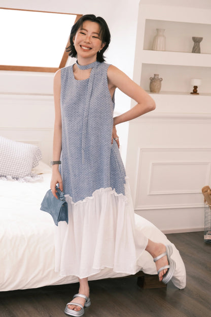 Aurelia Dot Maxi Dress in Powder Blue