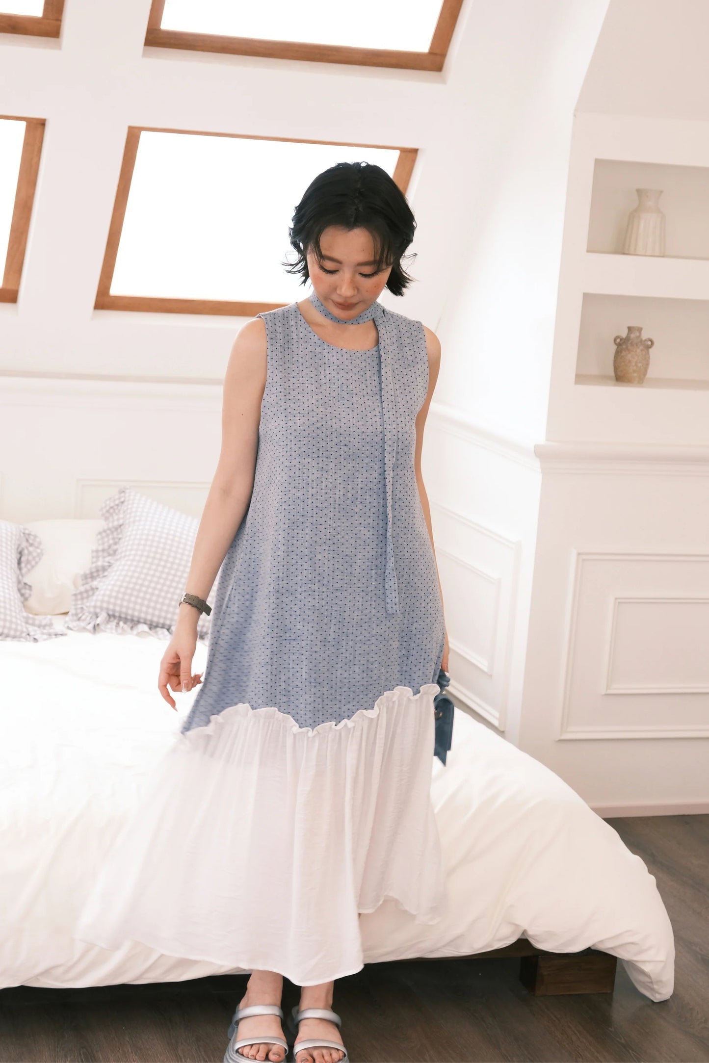 Aurelia Dot Maxi Dress in Powder Blue