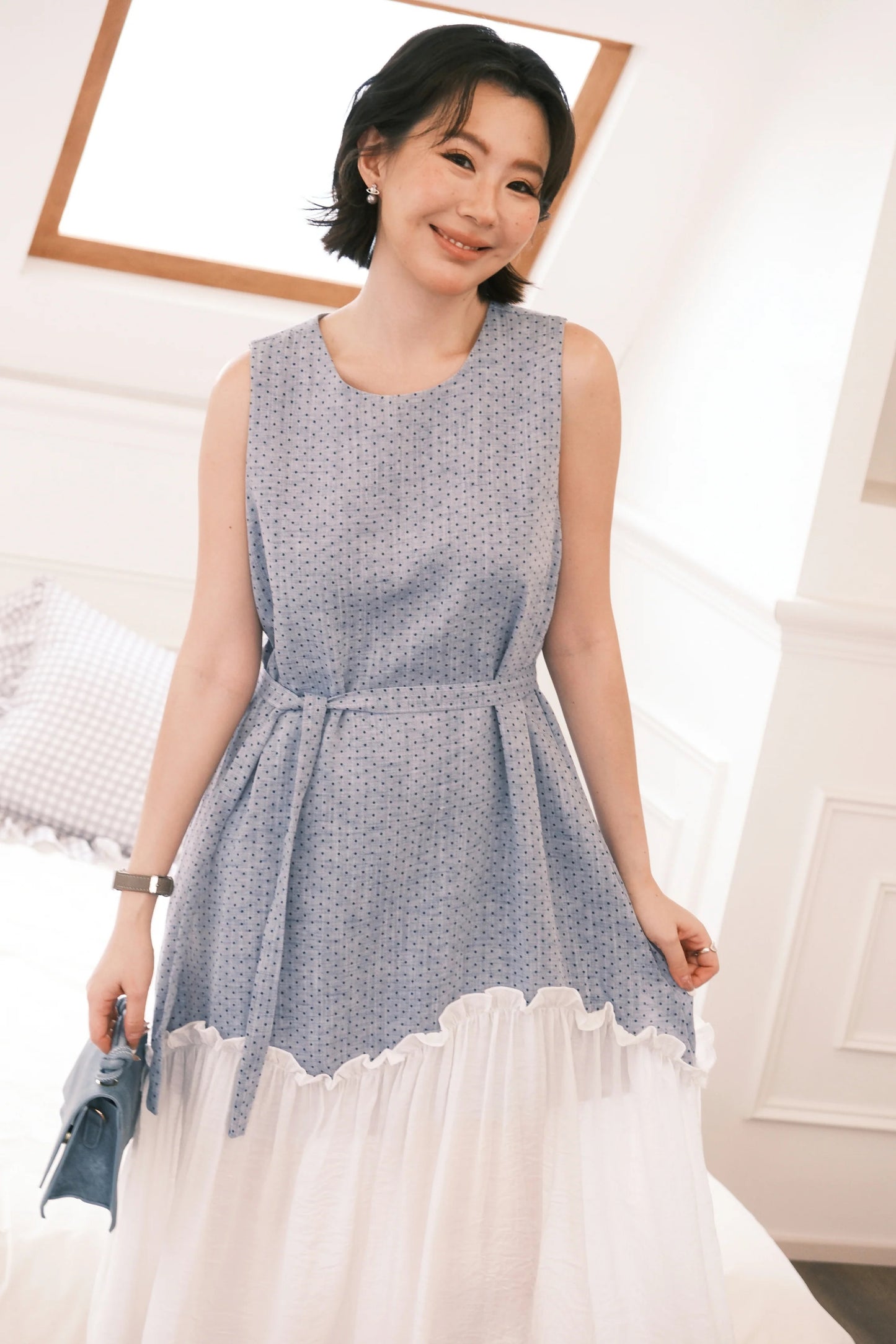 Aurelia Dot Maxi Dress in Powder Blue