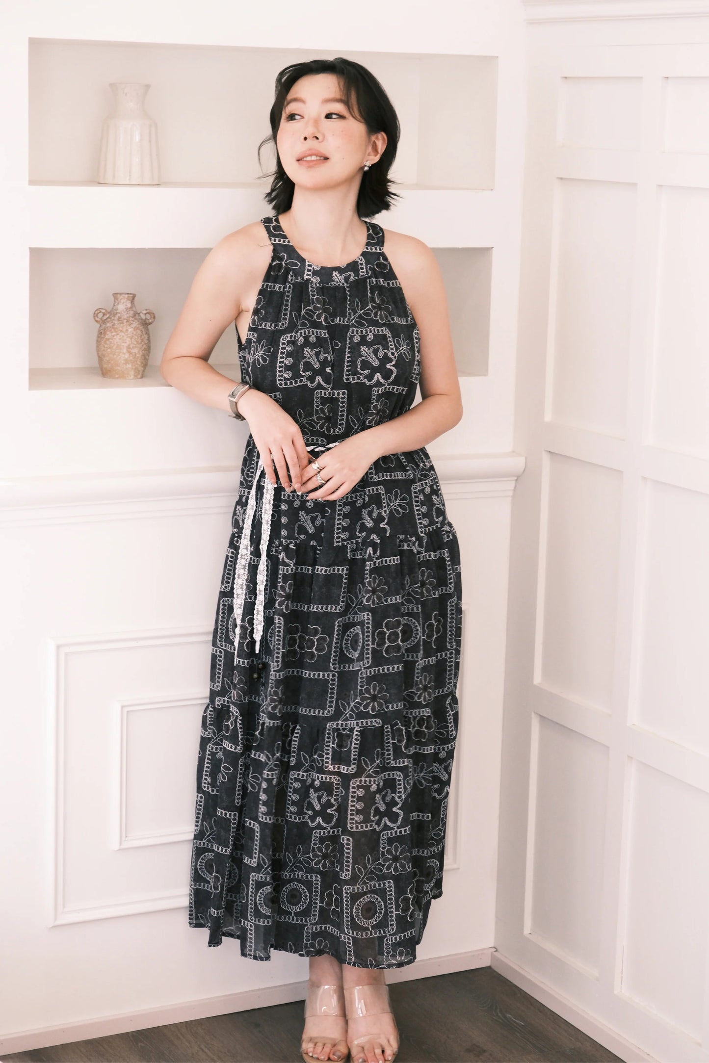 Santorini Embroidered Maxi Dress in Black