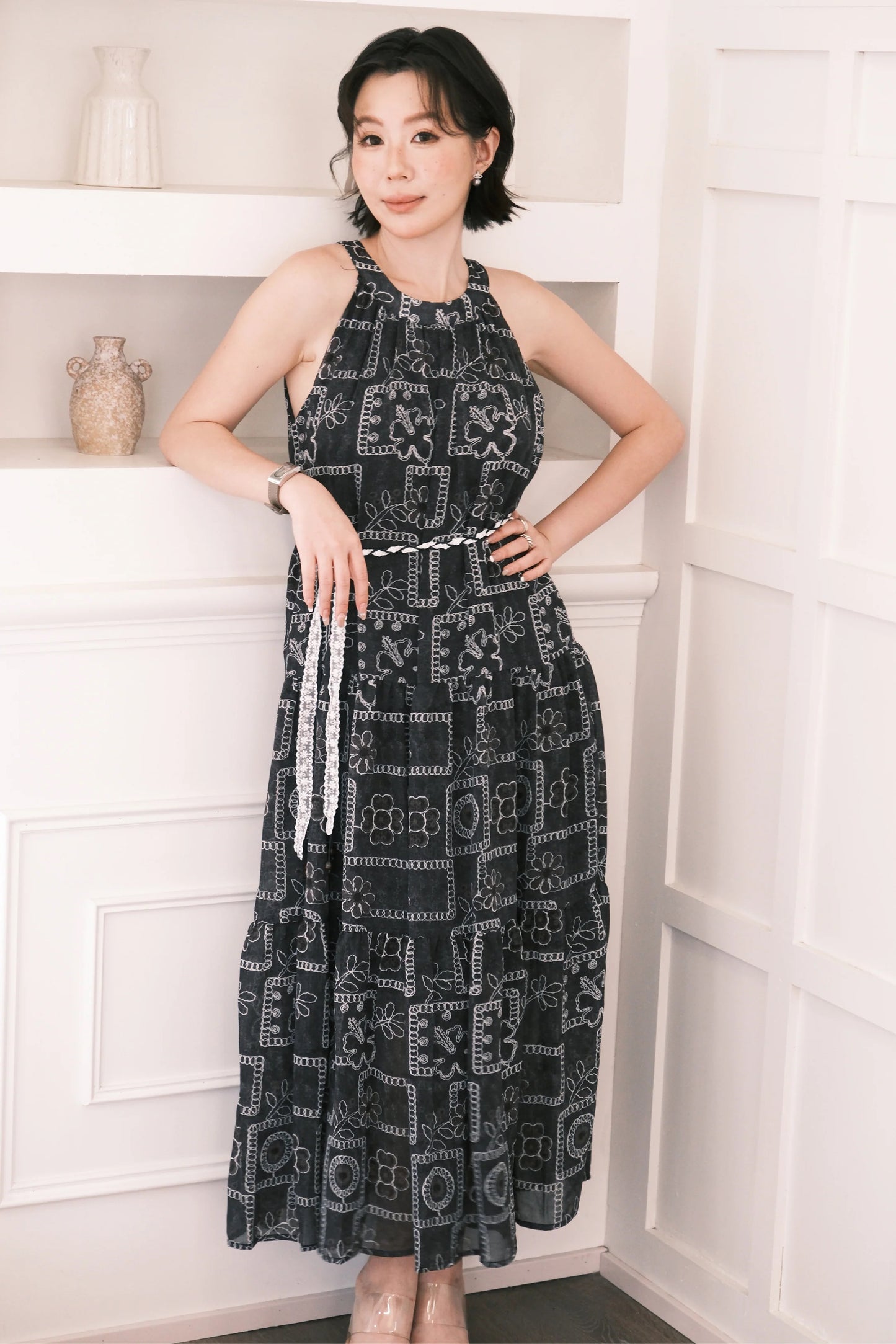 Santorini Embroidered Maxi Dress in Black