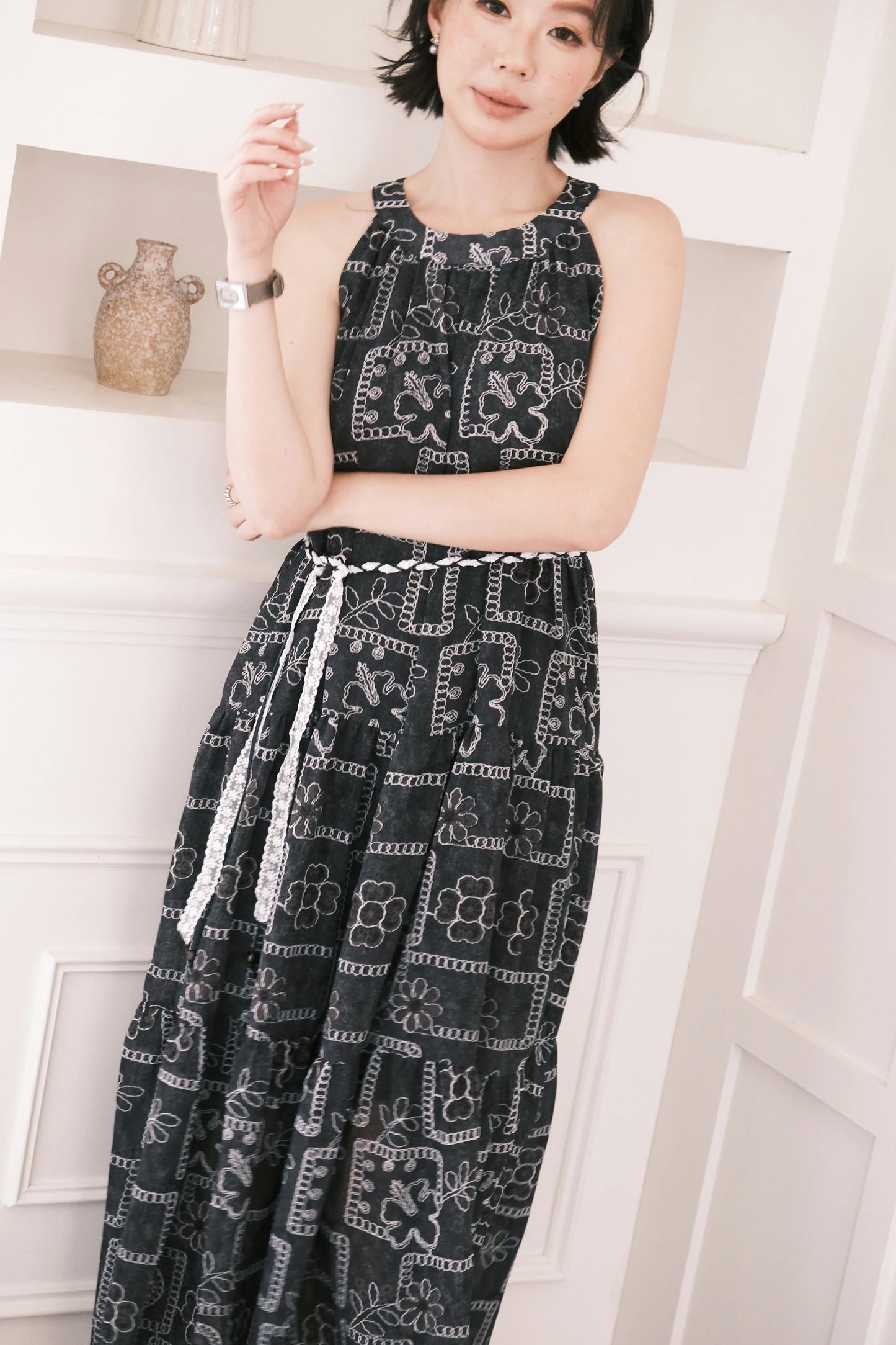 Santorini Embroidered Maxi Dress in Black