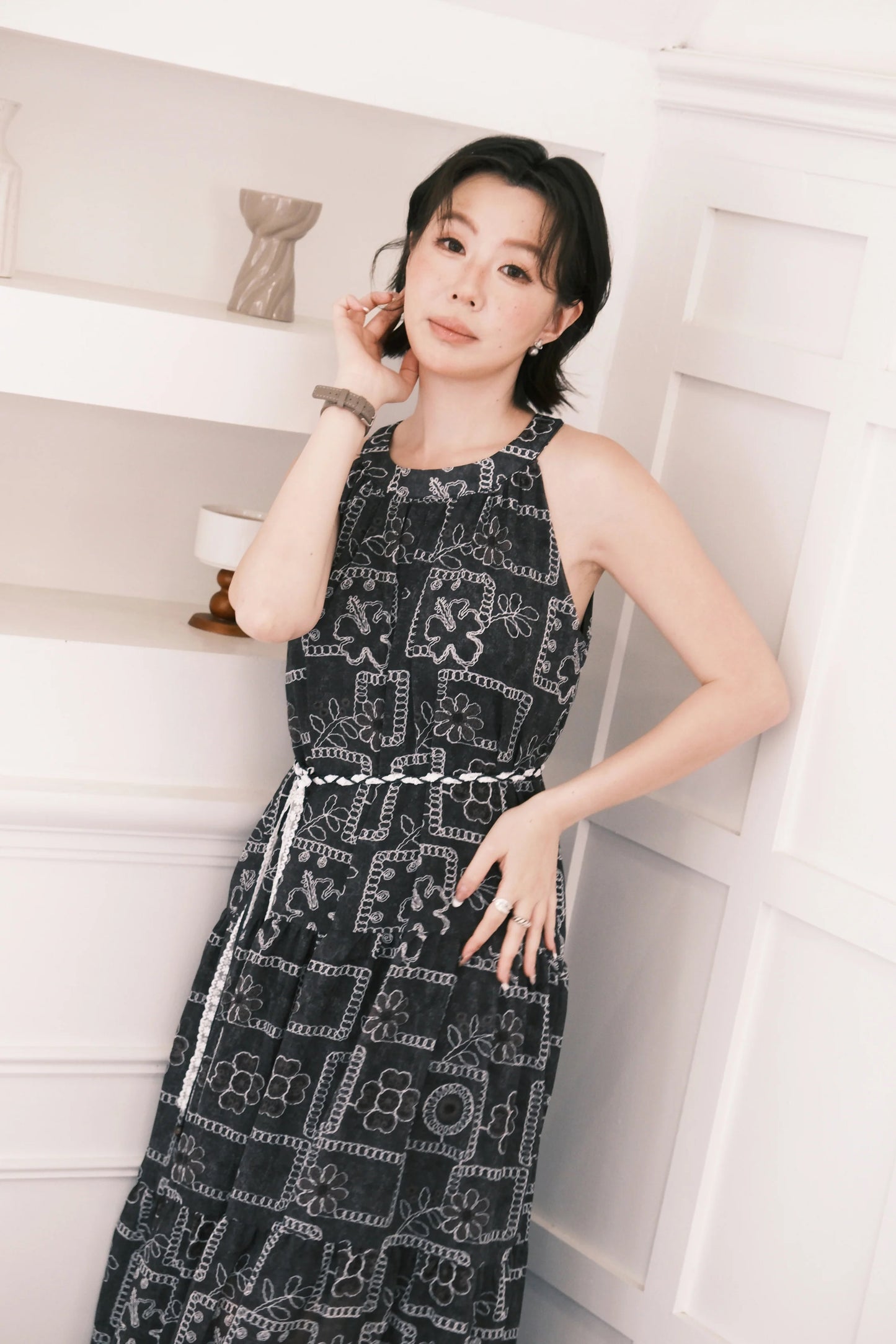 Santorini Embroidered Maxi Dress in Black