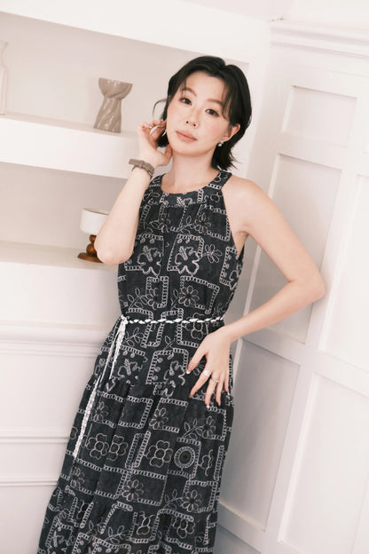 Santorini Embroidered Maxi Dress in Black