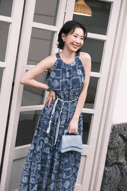 Santorini Embroidered Maxi Dress in Blue