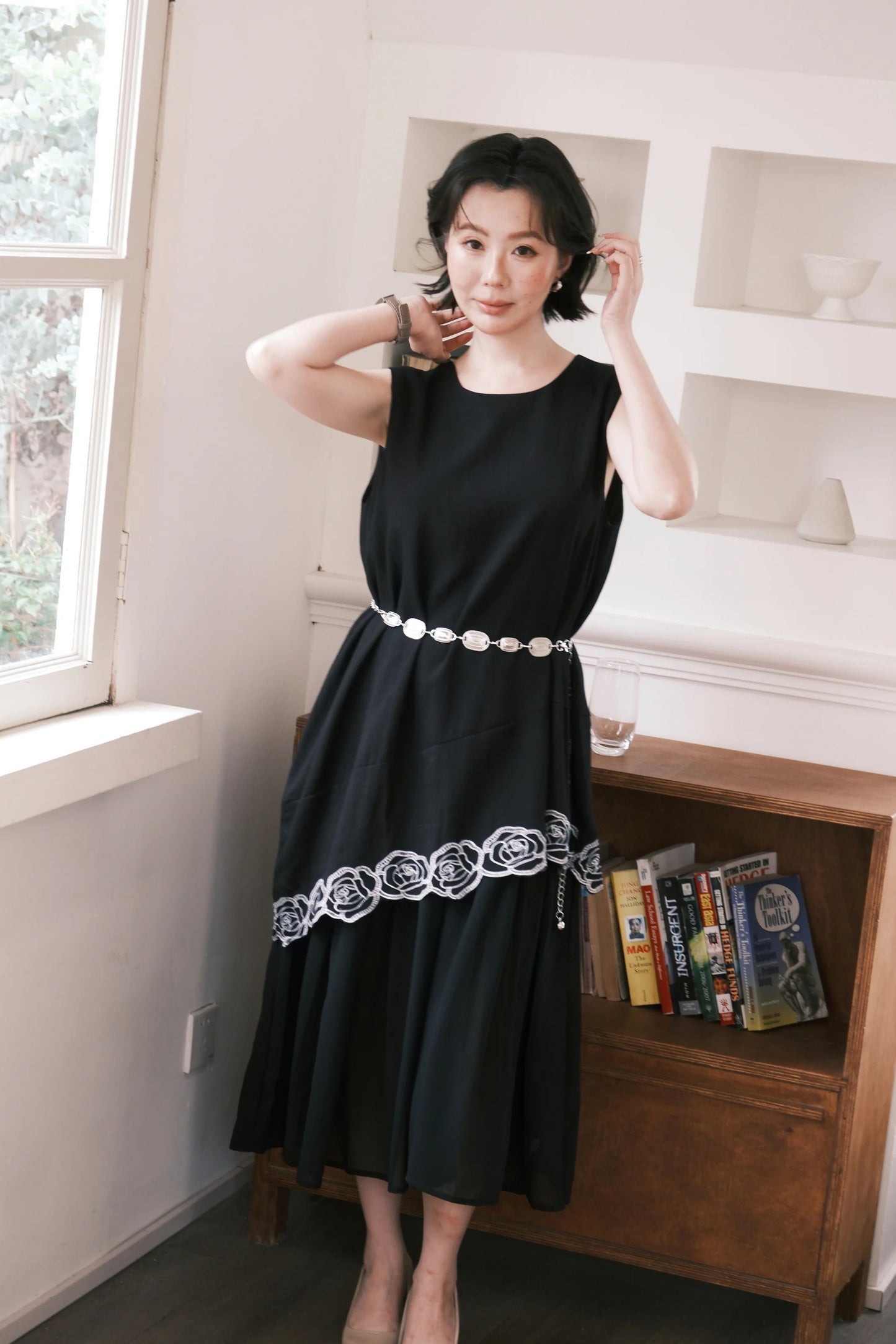 Rosalie Embroidered Layered Maxi Dress in Black