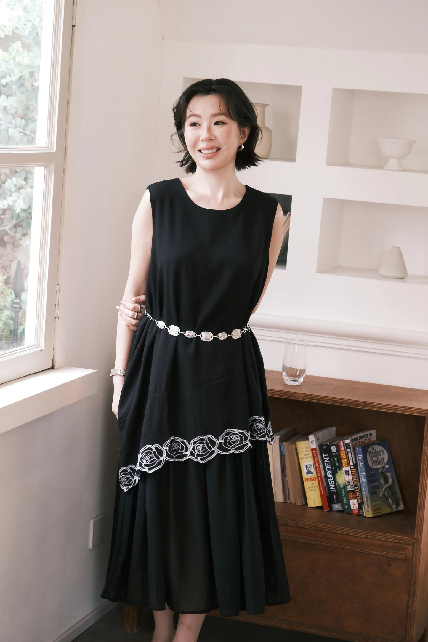 Rosalie Embroidered Layered Maxi Dress in Black