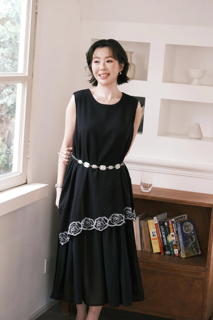 Rosalie Embroidered Layered Maxi Dress in Black