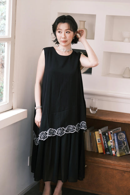 Rosalie Embroidered Layered Maxi Dress in Black