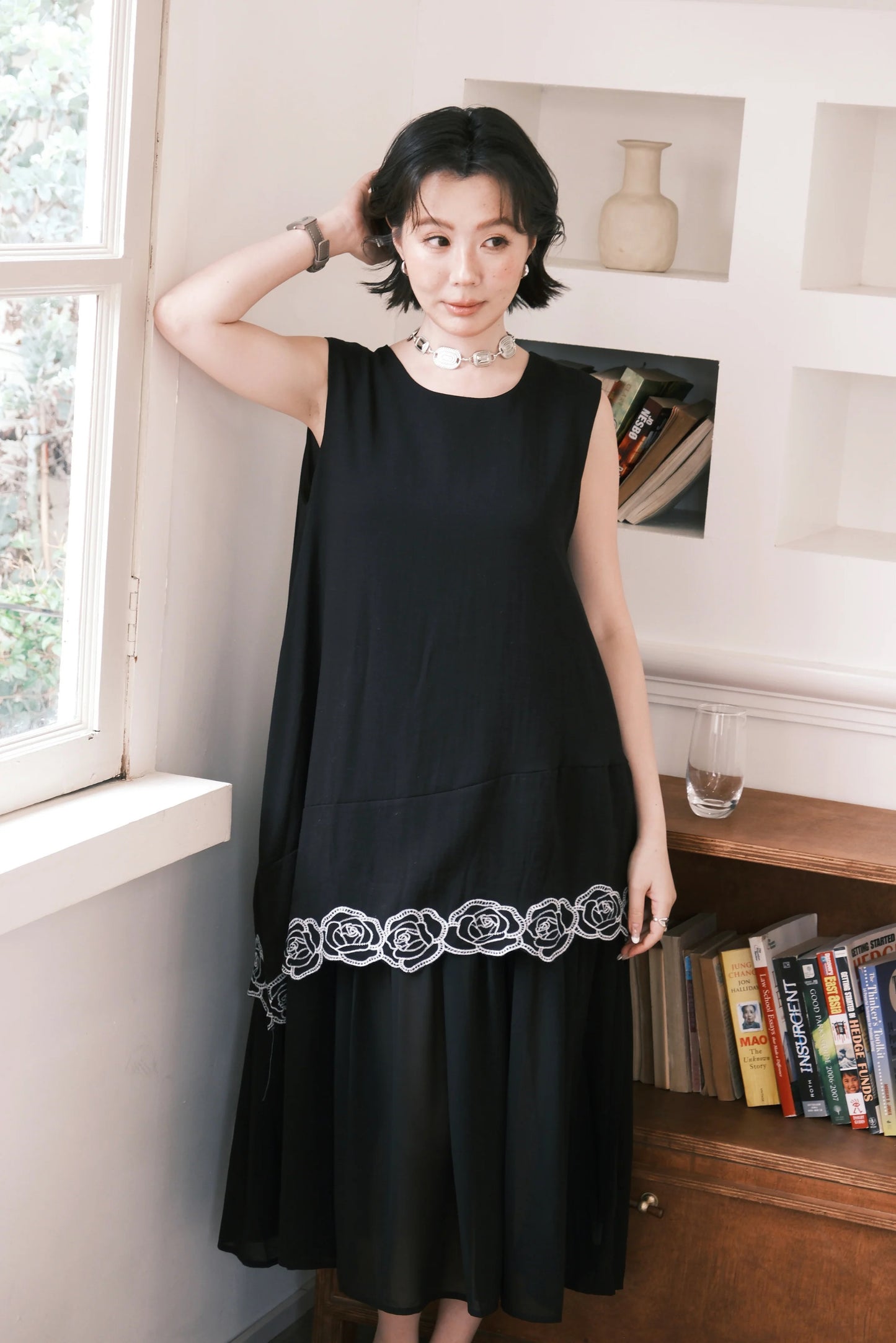Rosalie Embroidered Layered Maxi Dress in Black